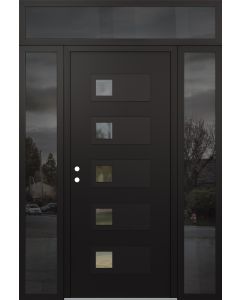 Diamond D2 64" x 96" black/black Clear Glass Panel black RHI with 2 Sidelites and Transom Mirrored Glass