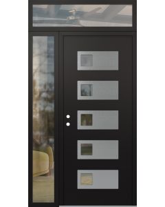 Diamond D2 50" x 96" black/black Clear Glass Panel Stainless steel RHI with Sidelite and Transom Clear Glass