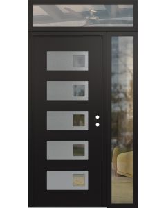 Diamond D2 48" x 96" black/black Clear Glass Panel Stainless steel LHI with Sidelite and Transom Clear Glass