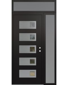 Diamond D2 48" x 96" black/black Clear Glass Panel Stainless steel LHI with Sidelite and Transom frosted Glass
