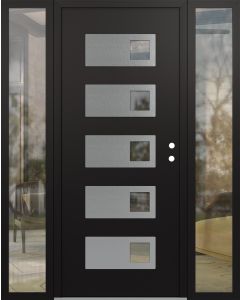 Diamond D2 64" x 80" black/black Clear Glass Panel Stainless steel LHI with 2 Sidelites Clear Glass