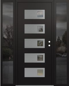 Diamond D2 64" x 80" black/black Clear Glass Panel Stainless steel LHI with 2 Sidelites Mirrored Glass