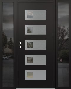 Diamond D2 68" x 80" black/black Clear Glass Panel Stainless steel RHI with 2 Sidelites Mirrored Glass