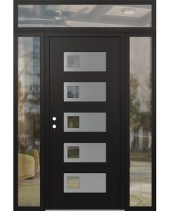 Diamond D2 64" x 96" black/black Clear Glass Panel Stainless steel RHI with 2 Sidelites and Transom Clear Glass
