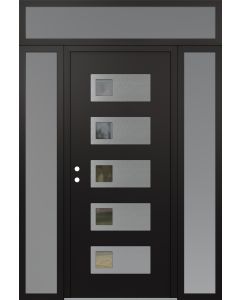 Diamond D2 64" x 96" black/black Clear Glass Panel Stainless steel RHI with 2 Sidelites and Transom frosted Glass