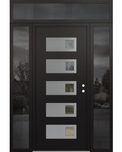 Diamond D2 64" x 96" black/black Clear Glass Panel Stainless steel LHI with 2 Sidelites and Transom Mirrored Glass