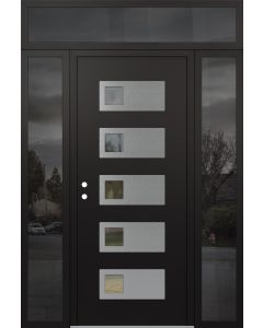 Diamond D2 64" x 96" black/black Clear Glass Panel Stainless steel RHI with 2 Sidelites and Transom Mirrored Glass