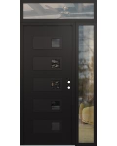 Diamond D2 52" x 96" black/black Mirrored Glass Panel black LHI with Sidelite and Transom clear Glass