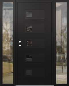 Diamond D2 64" x 80" black/black Mirrored Glass Panel black RHI with 2 Sidelites clear Glass