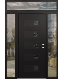 Diamond D2 68" x 96" black/black Mirrored Glass Panel black LHI with 2 Sidelites and Transom clear Glass