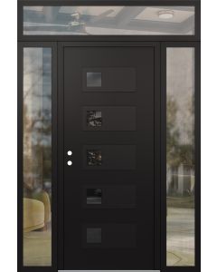 Diamond D2 64" x 96" black/black Mirrored Glass Panel black RHI with 2 Sidelites and Transom clear Glass