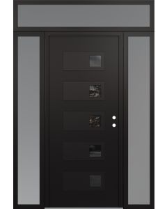 Diamond D2 68" x 96" black/black Mirrored Glass Panel black LHI with 2 Sidelites and Transom frosted Glass