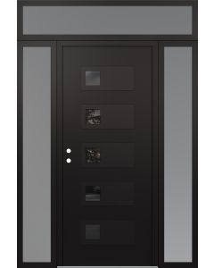 Diamond D2 64" x 96" black/black Mirrored Glass Panel black RHI with 2 Sidelites and Transom frosted Glass