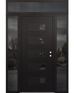 Diamond D2 68" x 96" black/black Mirrored Glass Panel black LHI with 2 Sidelites and Transom Mirrored Glass