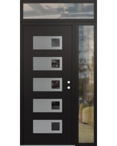 Diamond D2 52" x 96" black/black Mirrored Glass Panel stainless steel LHI with Sidelite and Transom clear Glass