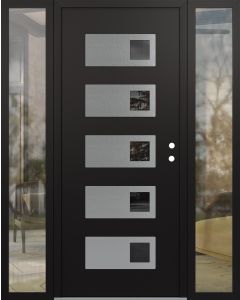 Diamond D2 68" x 80" black/black Mirrored Glass Panel stainless steel LHI with 2 Sidelites clear Glass