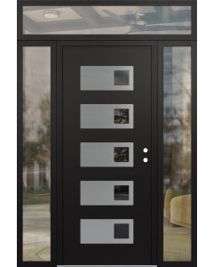 Diamond D2 60" x 96" black/black Mirrored Glass Panel stainless steel LHI with 2 Sidelites and Transom clear Glass