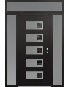 Diamond D2 60" x 96" black/black Mirrored Glass Panel stainless steel LHI with 2 Sidelites and Transom frosted Glass