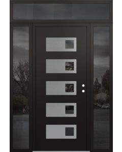 Diamond D2 60" x 96" black/black Mirrored Glass Panel stainless steel LHI with 2 Sidelites and Transom Mirrored Glass