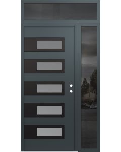 Diamond D3 52" x 96" anthracite/anthracite Frosted Glass Panel black LHI with Sidelite and Transom Mirrored Glass