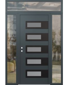 Diamond D3 64" x 96" anthracite/anthracite Frosted Glass Panel black RHI with 2 Sidelites and Transom clear Glass