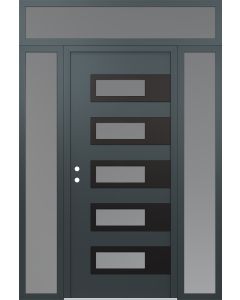 Diamond D3 64" x 96" anthracite/anthracite Frosted Glass Panel black RHI with 2 Sidelites and Transom Frosted Glass
