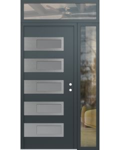 Diamond D3 50" x 96" anthracite/anthracite Frosted Glass Panel stainless steel LHI with Sidelite and Transom clear Glass