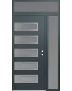 Diamond D3 50" x 96" anthracite/anthracite Frosted Glass Panel stainless steel LHI with Sidelite and Transom Frosted Glass