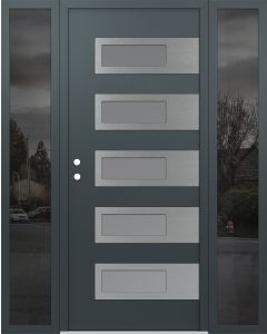 Diamond D3 68" x 80" anthracite/anthracite Frosted Glass Panel stainless steel RHI with 2 Sidelites Mirrored Glass