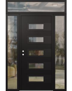 Diamond D3 60" x 96" black/black Clear Glass Panel black RHI with 2 Sidelites and Transom Clear Glass