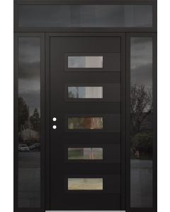 Diamond D3 68" x 96" black/black Clear Glass Panel black RHI with 2 Sidelites and Transom Mirrored Glass