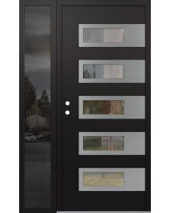 Diamond D3 52" x 80" black/black Clear Glass Panel Stainless steel RHI with Sidelite Mirrored Glass