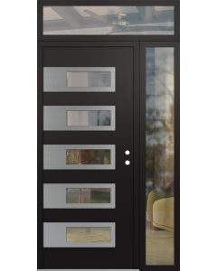 Diamond D3 50" x 96" black/black Clear Glass Panel Stainless steel LHI with Sidelite and Transom Clear Glass