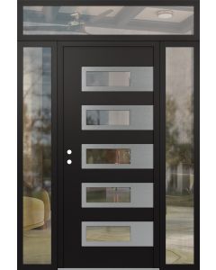 Diamond D3 64" x 96" black/black Clear Glass Panel Stainless steel RHI with 2 Sidelites and Transom Clear Glass