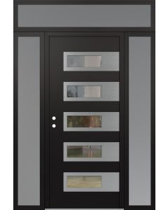 Diamond D3 64" x 96" black/black Clear Glass Panel Stainless steel RHI with 2 Sidelites and Transom frosted Glass
