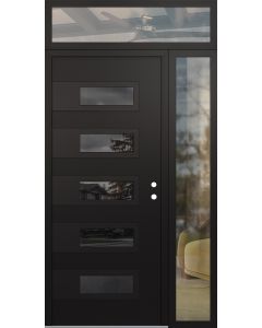 Diamond D3 52" x 96" black/black Mirrored Glass Panel black LHI with Sidelite and Transom clear Glass