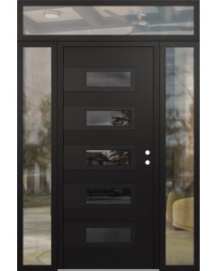 Diamond D3 68" x 96" black/black Mirrored Glass Panel black LHI with 2 Sidelites and Transom clear Glass
