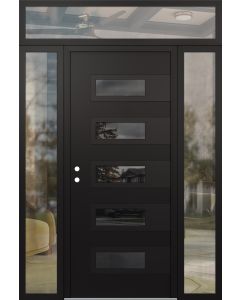 Diamond D3 68" x 96" black/black Mirrored Glass Panel black RHI with 2 Sidelites and Transom clear Glass