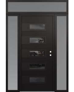 Diamond D3 68" x 96" black/black Mirrored Glass Panel black LHI with 2 Sidelites and Transom frosted Glass