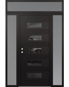 Diamond D3 60" x 96" black/black Mirrored Glass Panel black RHI with 2 Sidelites and Transom frosted Glass