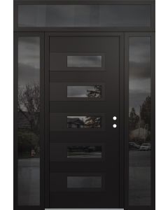 Diamond D3 68" x 96" black/black Mirrored Glass Panel black LHI with 2 Sidelites and Transom Mirrored Glass