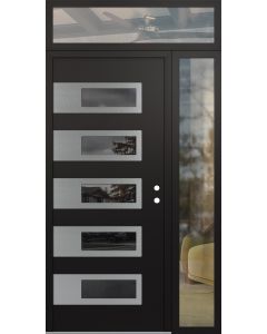 Diamond D3 52" x 96" black/black Mirrored Glass Panel stainless steel LHI with Sidelite and Transom clear Glass