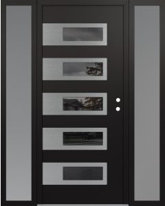Diamond D3 68" x 80" black/black Mirrored Glass Panel stainless steel LHI with 2 Sidelites frosted Glass