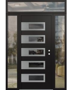Diamond D3 68" x 96" black/black Mirrored Glass Panel stainless steel LHI with 2 Sidelites and Transom clear Glass