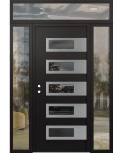 Diamond D3 64" x 96" black/black Mirrored Glass Panel stainless steel RHI with 2 Sidelites and Transom clear Glass