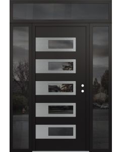 Diamond D3 64" x 96" black/black Mirrored Glass Panel stainless steel LHI with 2 Sidelites and Transom Mirrored Glass