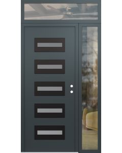 Diamond D4 50" x 96" anthracite/anthracite Frosted Glass Panel black LHI with Sidelite and Transom clear Glass