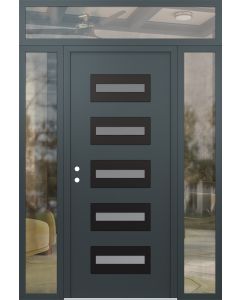 Diamond D4 64" x 96" anthracite/anthracite Frosted Glass Panel black RHI with 2 Sidelites and Transom clear Glass