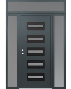 Diamond D4 64" x 96" anthracite/anthracite Frosted Glass Panel black RHI with 2 Sidelites and Transom Frosted Glass