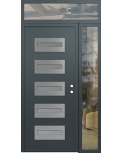 Diamond D4 48" x 96" anthracite/anthracite Frosted Glass Panel stainless steel LHI with Sidelite and Transom clear Glass